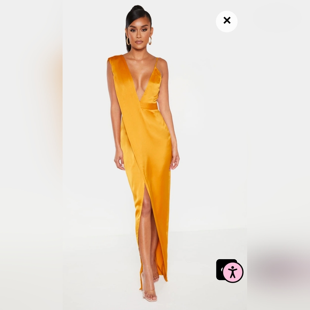 Mustard Asymmetric Drape Detail Maxi Dress